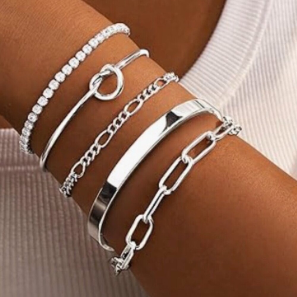 New! 24k Gold Plated Silver Bracelet Stack Set